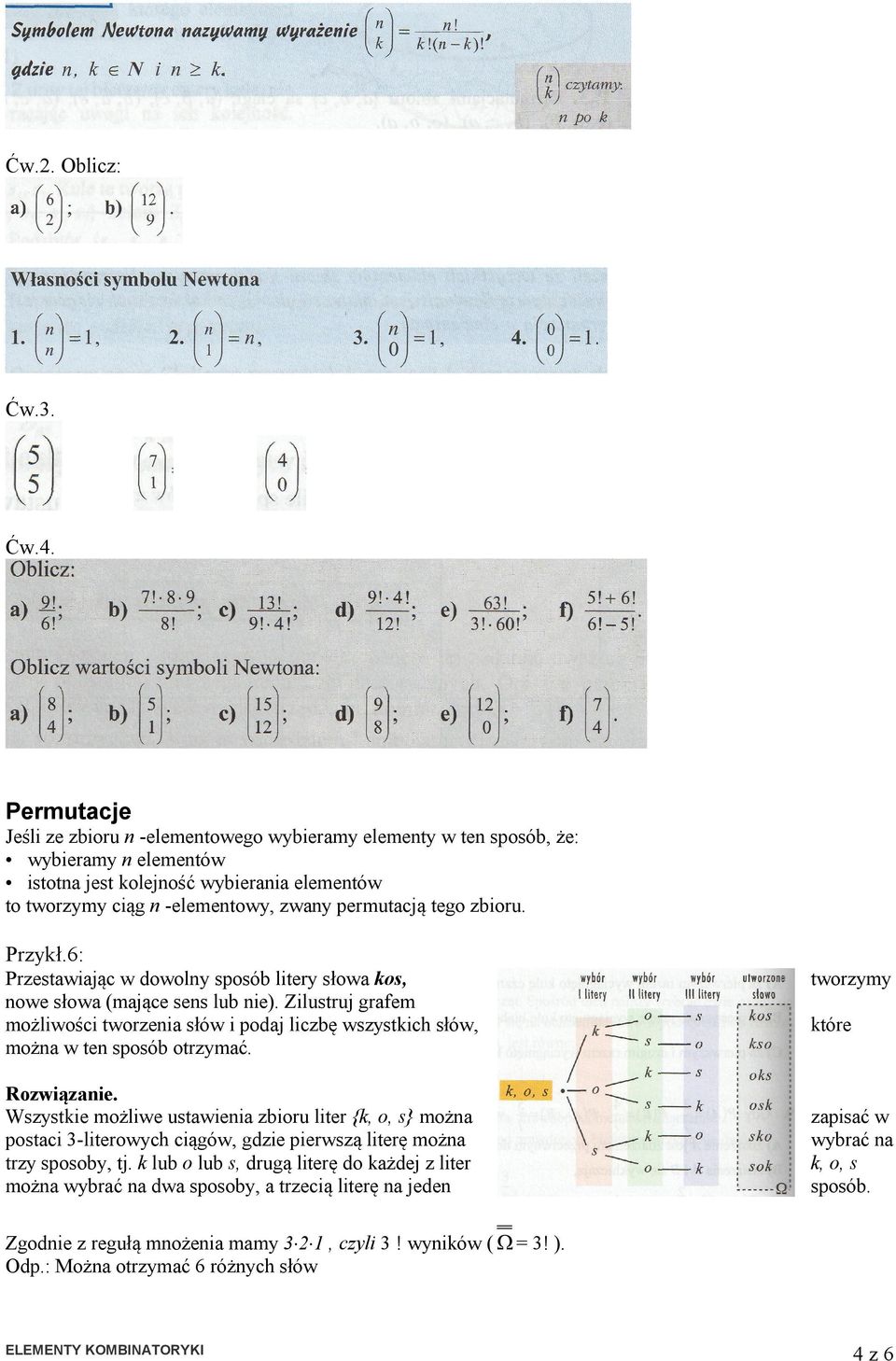 zbioru. Przykł.6: Przestawiając w dowolny sposób litery słowa kos, nowe słowa (mające sens lub nie).