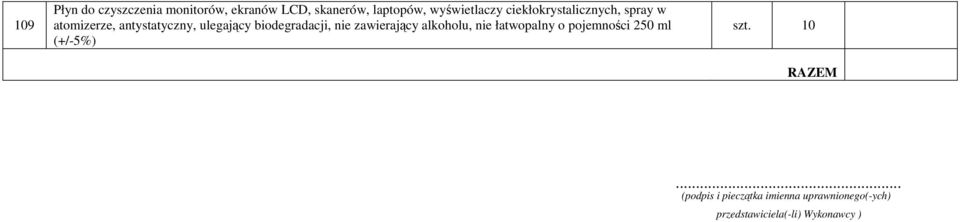biodegradacji, nie zawierający alkoholu, nie łatwopalny o pojemności 250 ml