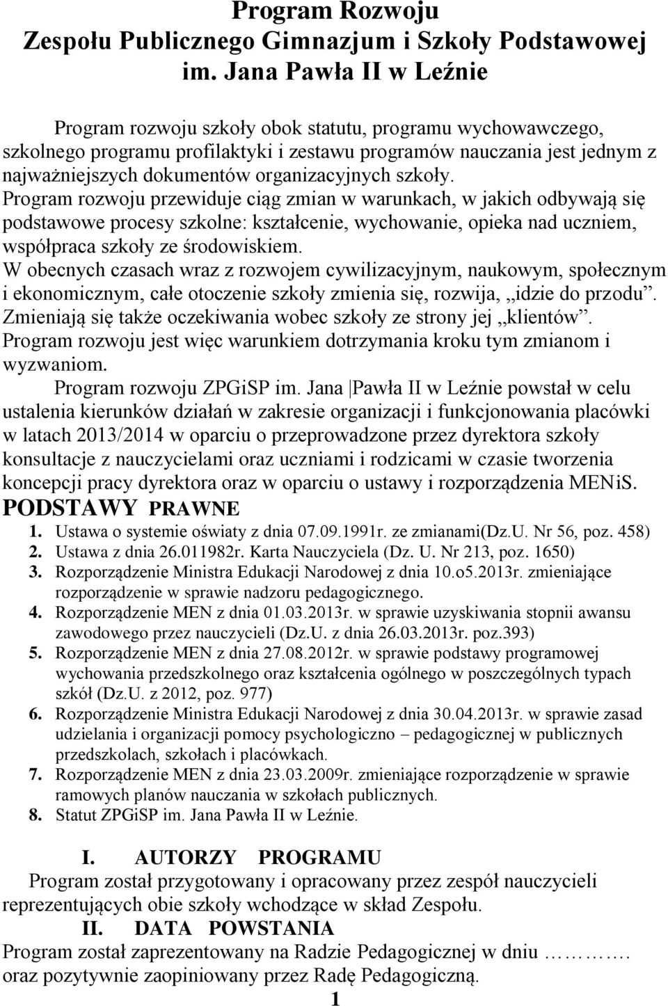 organizacyjnych szkoły.