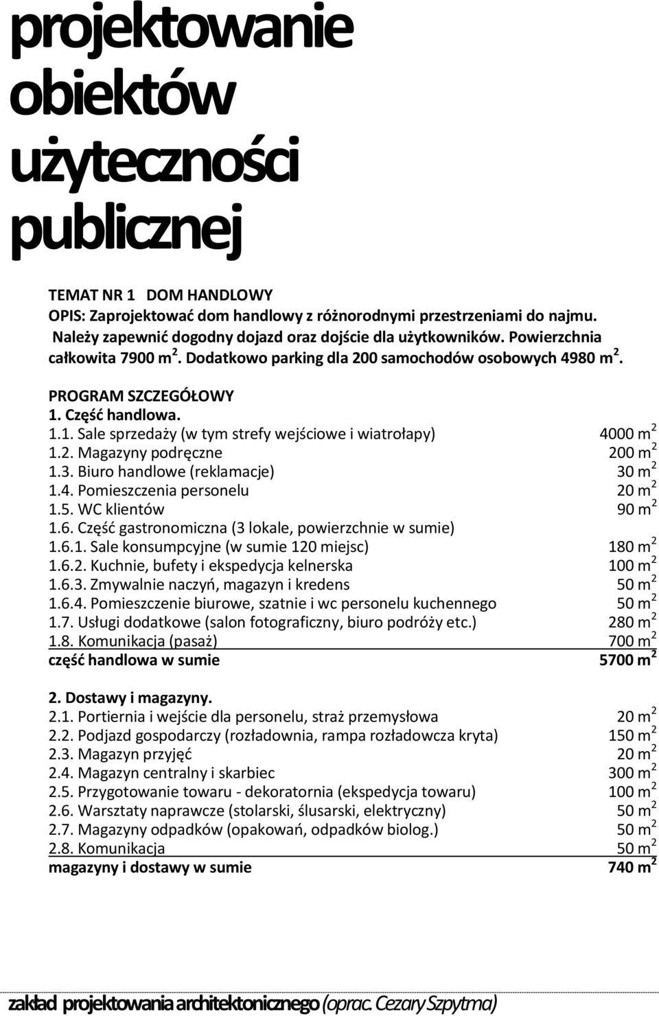 Częśd handlowa. 1.1. Sale sprzedaży (w tym strefy wejściowe i wiatrołapy) 4000 m 2 1.2. Magazyny podręczne 200 m 2 1.3. Biuro handlowe (reklamacje) 30 m 2 1.4. Pomieszczenia personelu 20 m 2 1.5.