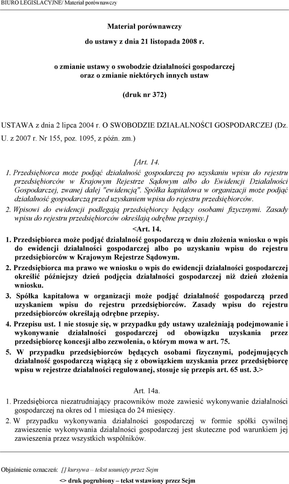 Nr 155, poz. 1095, z późn. zm.) [Art. 14. 1. Przedsiębiorca może podjąć działalność gospodarczą po uzyskaniu wpisu do rejestru przedsiębiorców w Krajowym Rejestrze Sądowym albo do Ewidencji