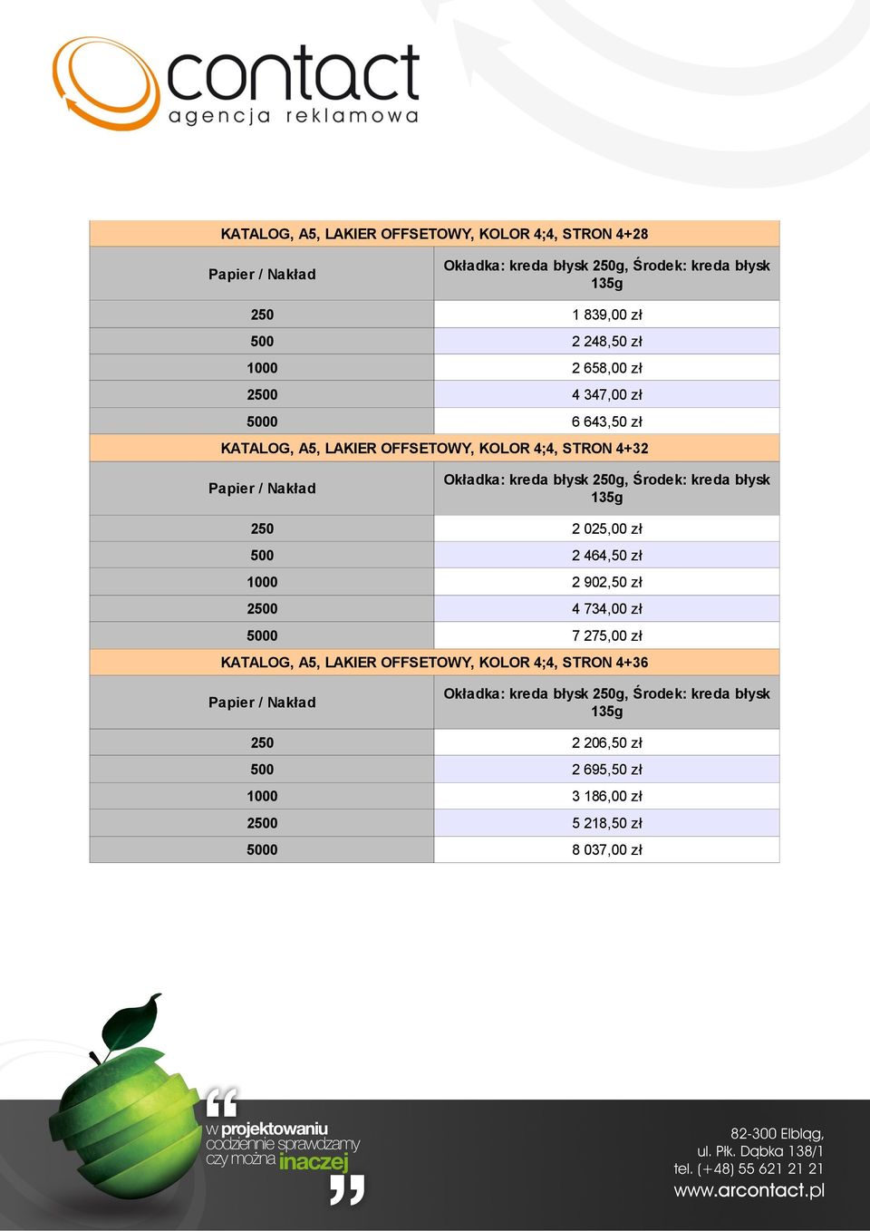 2 464,50 zł 2 902,50 zł 4 734,00 zł 7 275,00 zł STRON 4+36 g, Środek: