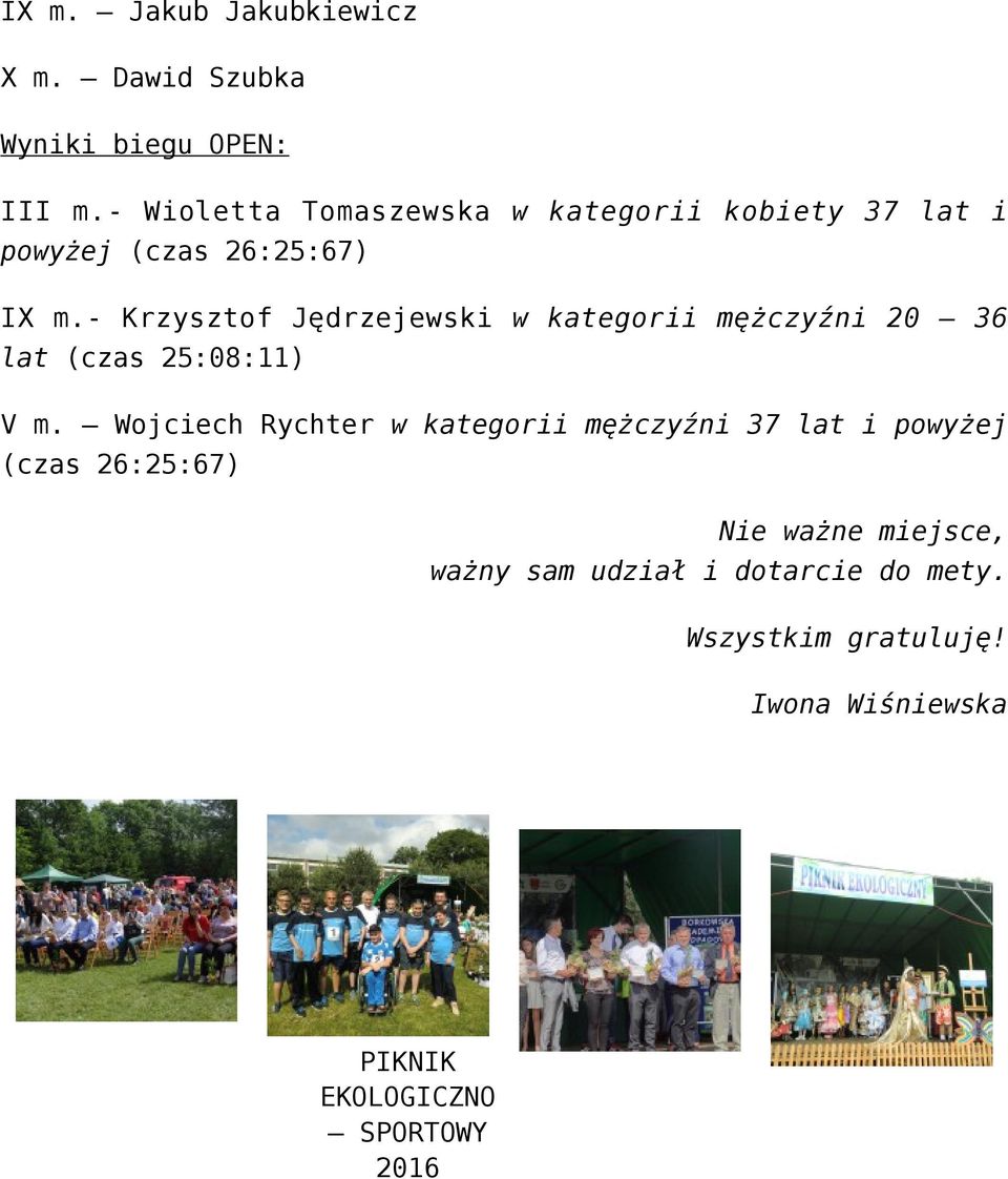 - Krzysztof Jędrzejewski w kategorii mężczyźni 20 36 lat (czas 25:08:11) V m.