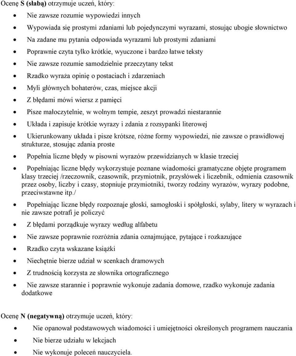 głównych bohaterów, czas, miejsce akcji Z błędami mówi wiersz z pamięci Pisze małoczytelnie, w wolnym tempie, zeszyt prowadzi niestarannie Układa i zapisuje krótkie wyrazy i zdania z rozsypanki