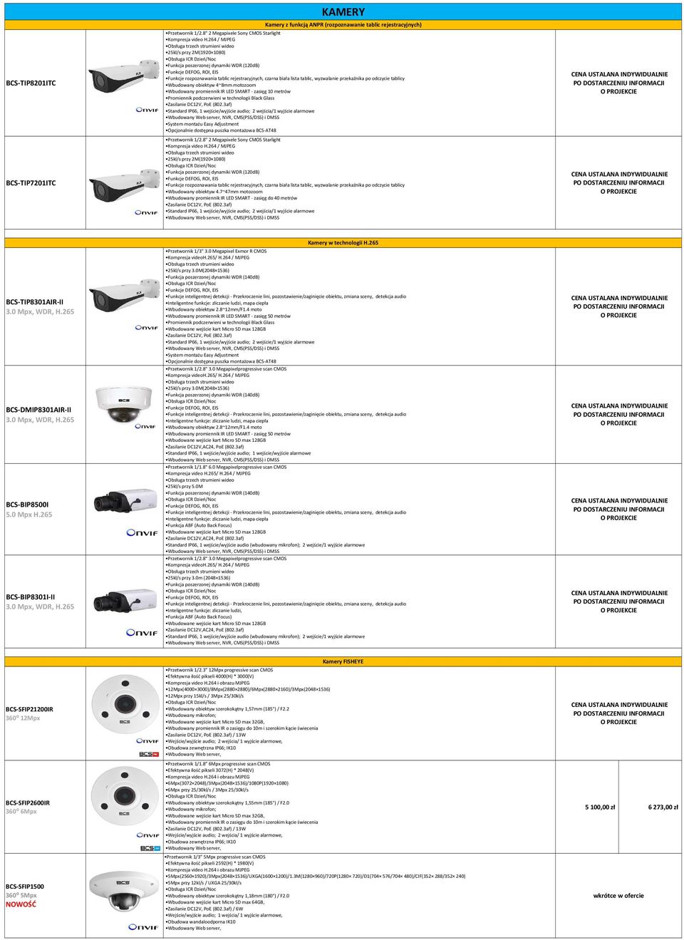 4~8mm motozoom Wbudowany promiennik IR LED SMART - zasięg 10 metrów Standard IP66, 1 wejście/wyjście audio; 2 wejścia/1 wyjście alarmowe Opcjonalnie dostępna puszka montażowa BCS-AT48 Przetwornik 1/2.