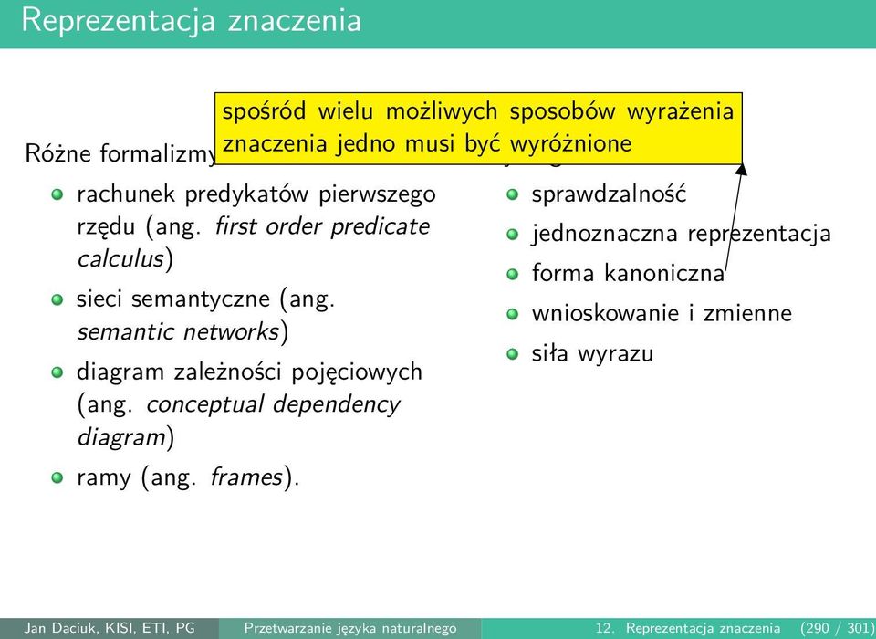 sieci semantyczne (ang. wnioskowanie i zmienne semantic networks) siła wyrazu diagram zależności pojęciowych (ang.