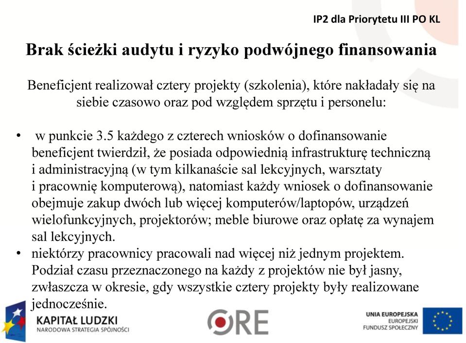 komputerową), natomiast każdy wniosek o dofinansowanie obejmuje zakup dwóch lub więcej komputerów/laptopów, urządzeń wielofunkcyjnych, projektorów; meble biurowe oraz opłatę za wynajem sal lekcyjnych.