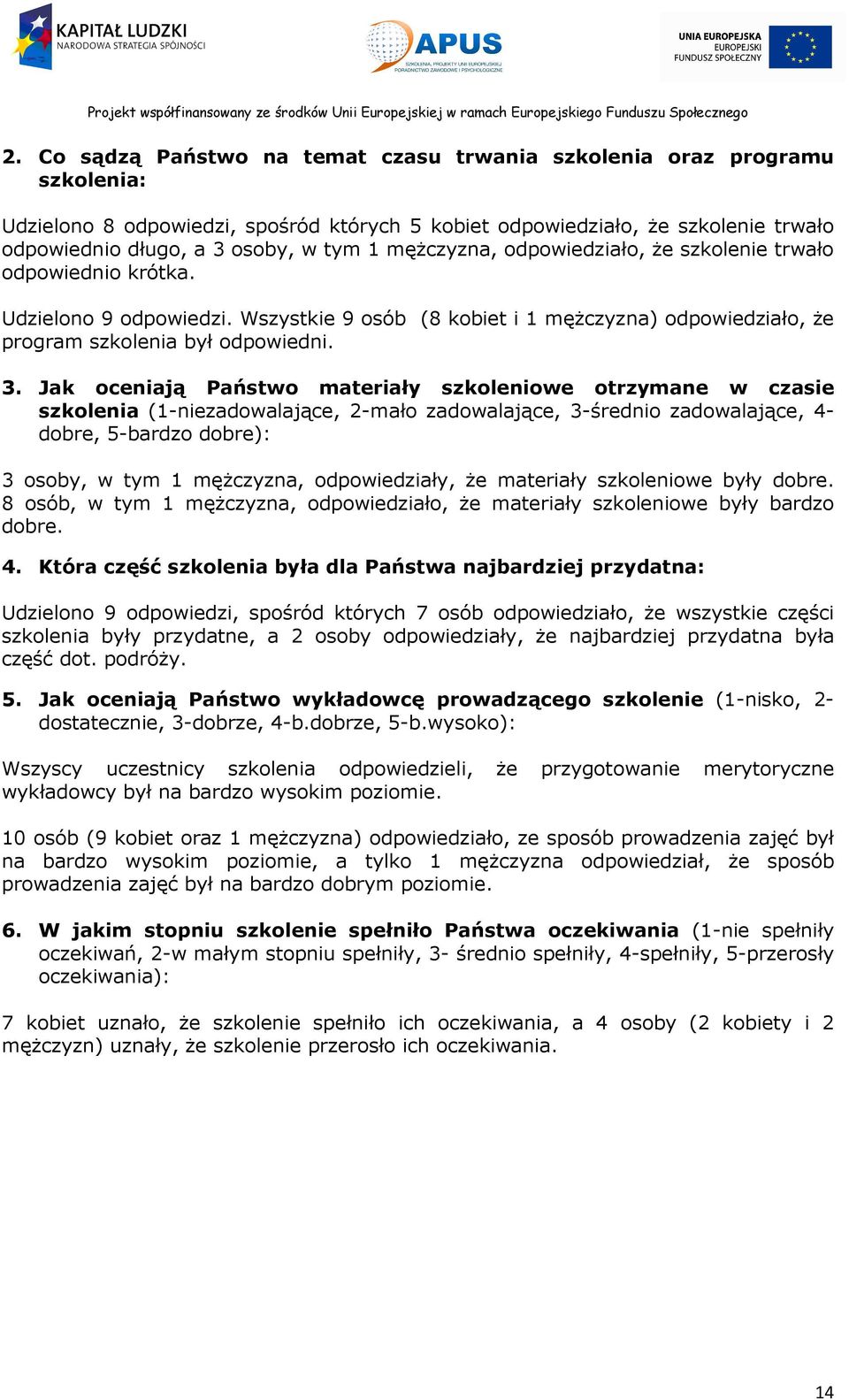 Jak oceniają Państwo materiały szkoleniowe otrzymane w czasie szkolenia (1-niezadowalające, 2-mało zadowalające, 3-średnio zadowalające, 4- dobre, 5-bardzo dobre): 3 osoby, w tym 1 mężczyzna,