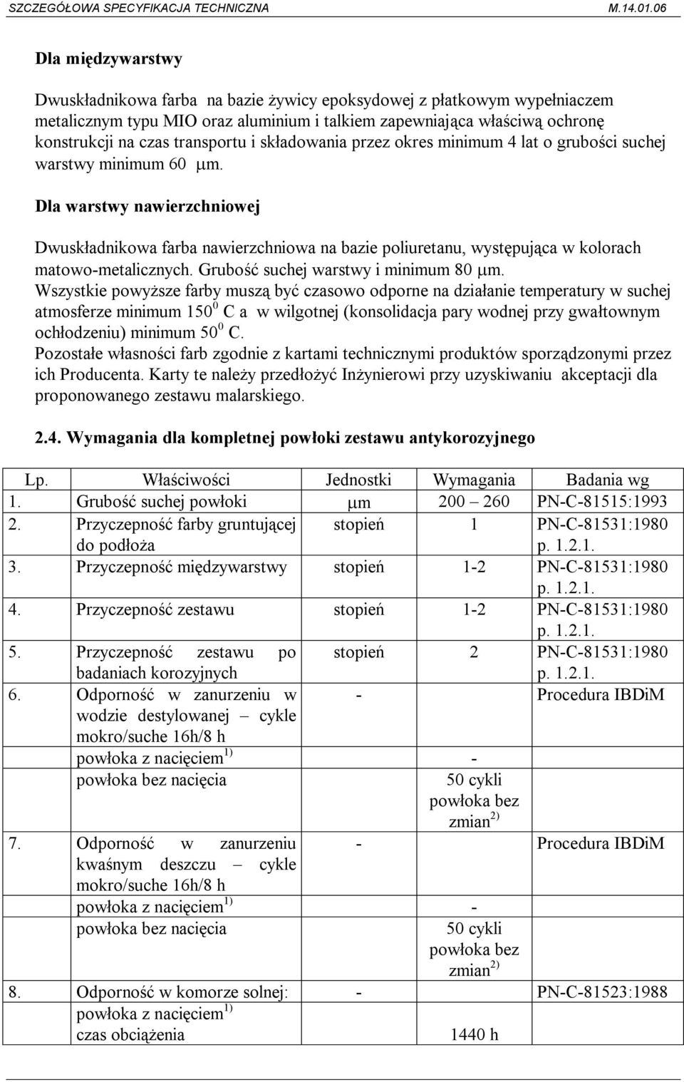 Dla warstwy nawierzchniowej Dwuskładnikowa farba nawierzchniowa na bazie poliuretanu, występująca w kolorach matowo-metalicznych. Grubość suchej warstwy i minimum 80 mm.