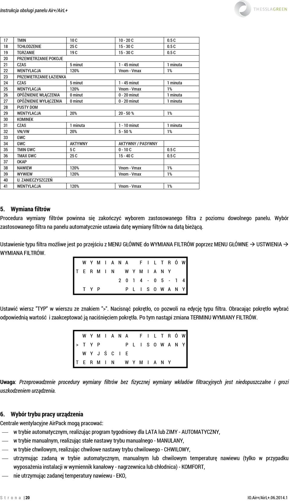 OPÓŹNIENIE WŁĄCZENIA 0 minut 0-20 minut 1 minuta 27 OPÓŹNIENIE WYŁĄCZENIA 0 minut 0-20 minut 1 minuta 28 PUSTY DOM 29 WENTYLACJA 20% 20-50 % 1% 30 KOMINEK 31 CZAS 1 minuta 1-10 minut 1 minuta 32