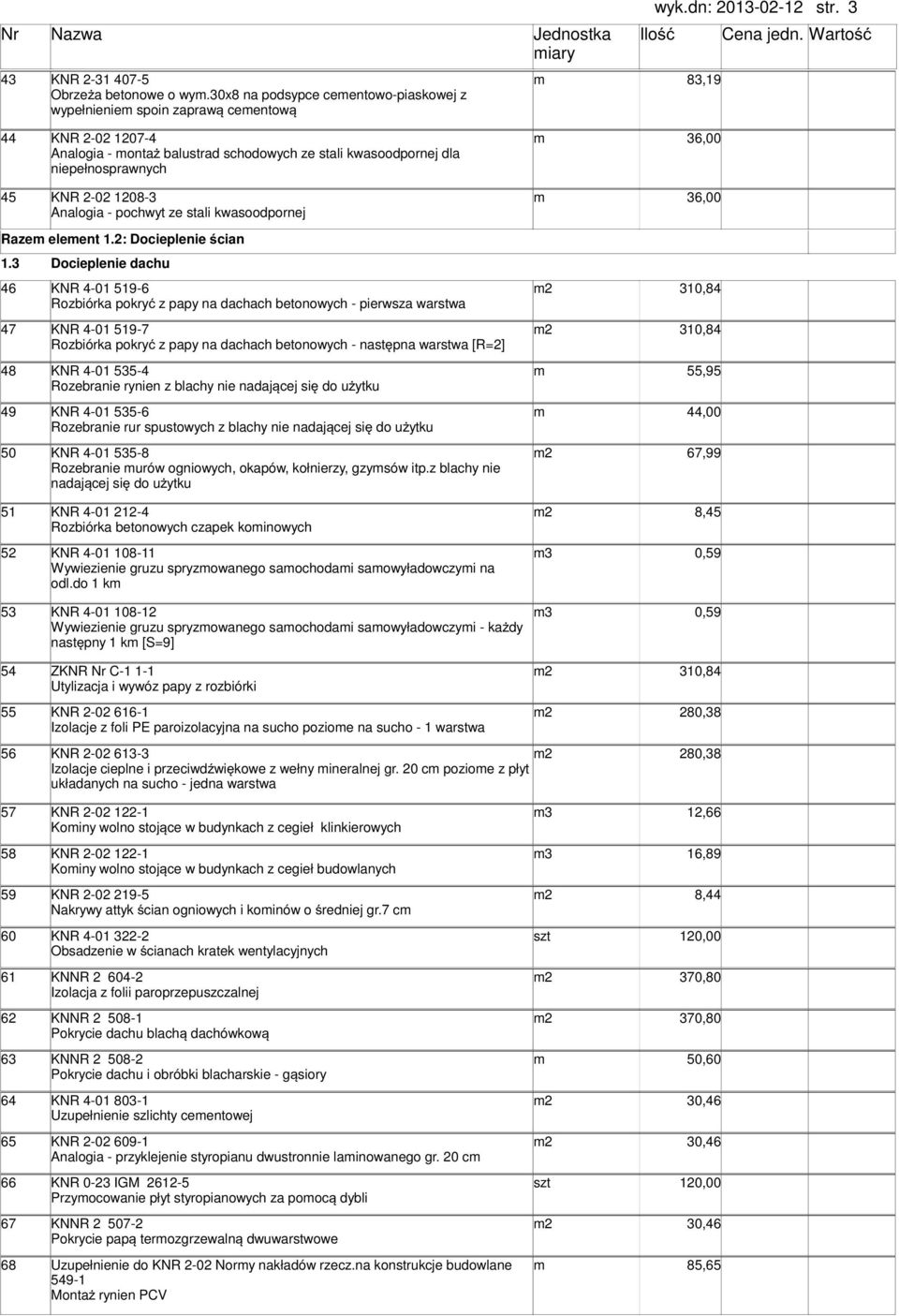 36,00 Analogia - pochwyt ze stali kwasoodpornej Raze eleent 1.2: Docieplenie ścian 1.