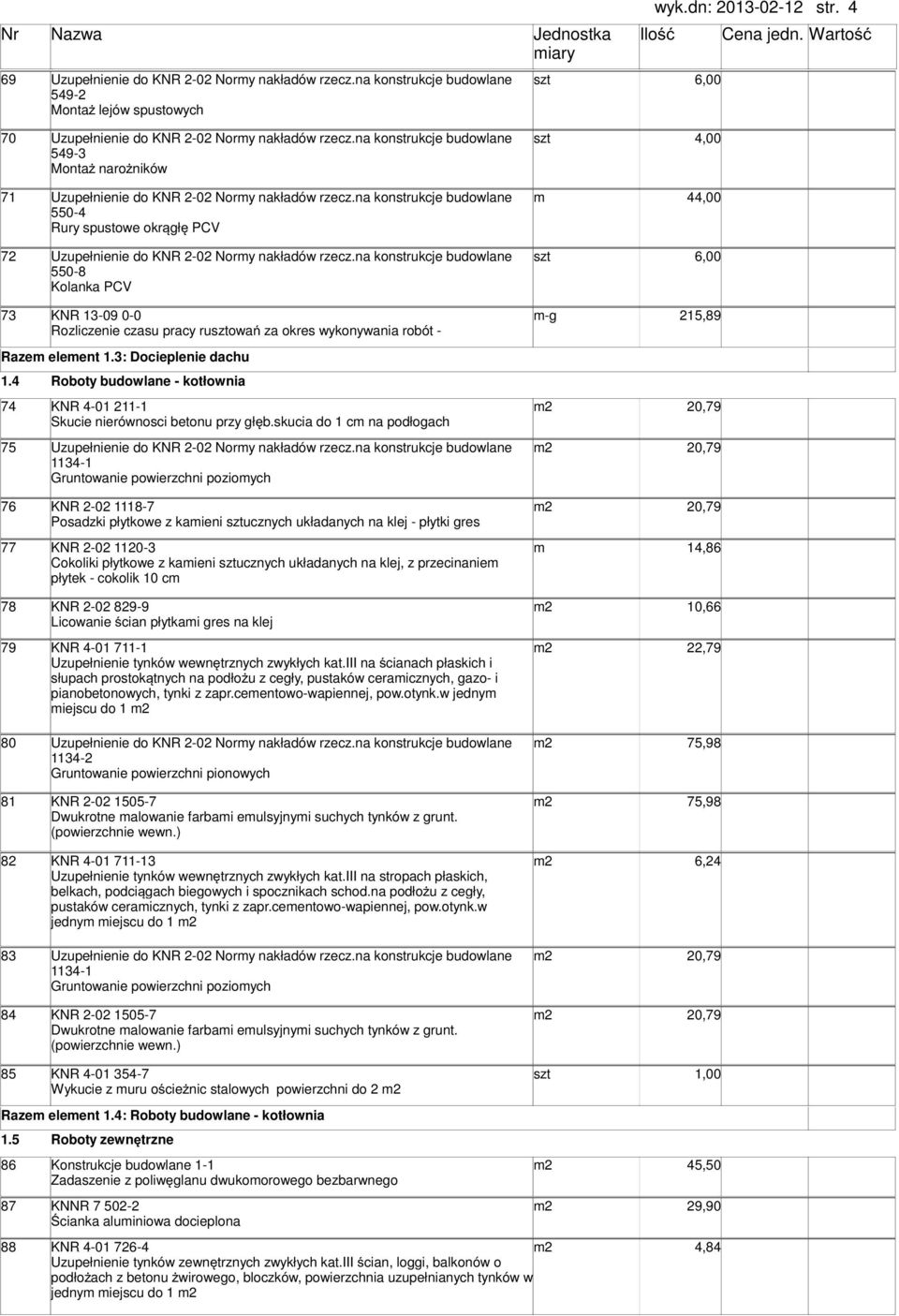 na konstrukcje budowlane 4,00 549-3 Montaż narożników 71 Uzupełnienie do KNR 2-02 Nory nakładów rzecz.