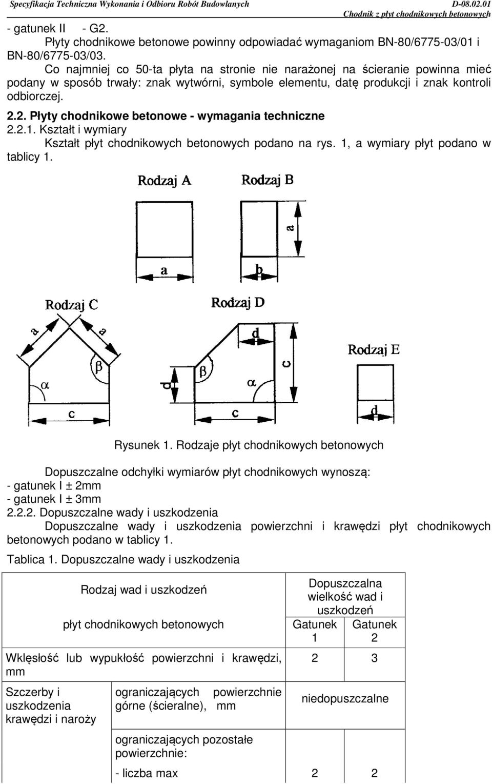 2. Płyty chodnikowe betonowe - wymagania techniczne 2.2.1. Kształt i wymiary Kształt płyt chodnikowych betonowych podano na rys. 1, a wymiary płyt podano w tablicy 1. Rysunek 1.