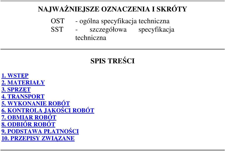 SPRZĘT 4. TRANSPORT 5. WYKONANIE ROBÓT 6. KONTROLA JAKOŚCI ROBÓT 7.