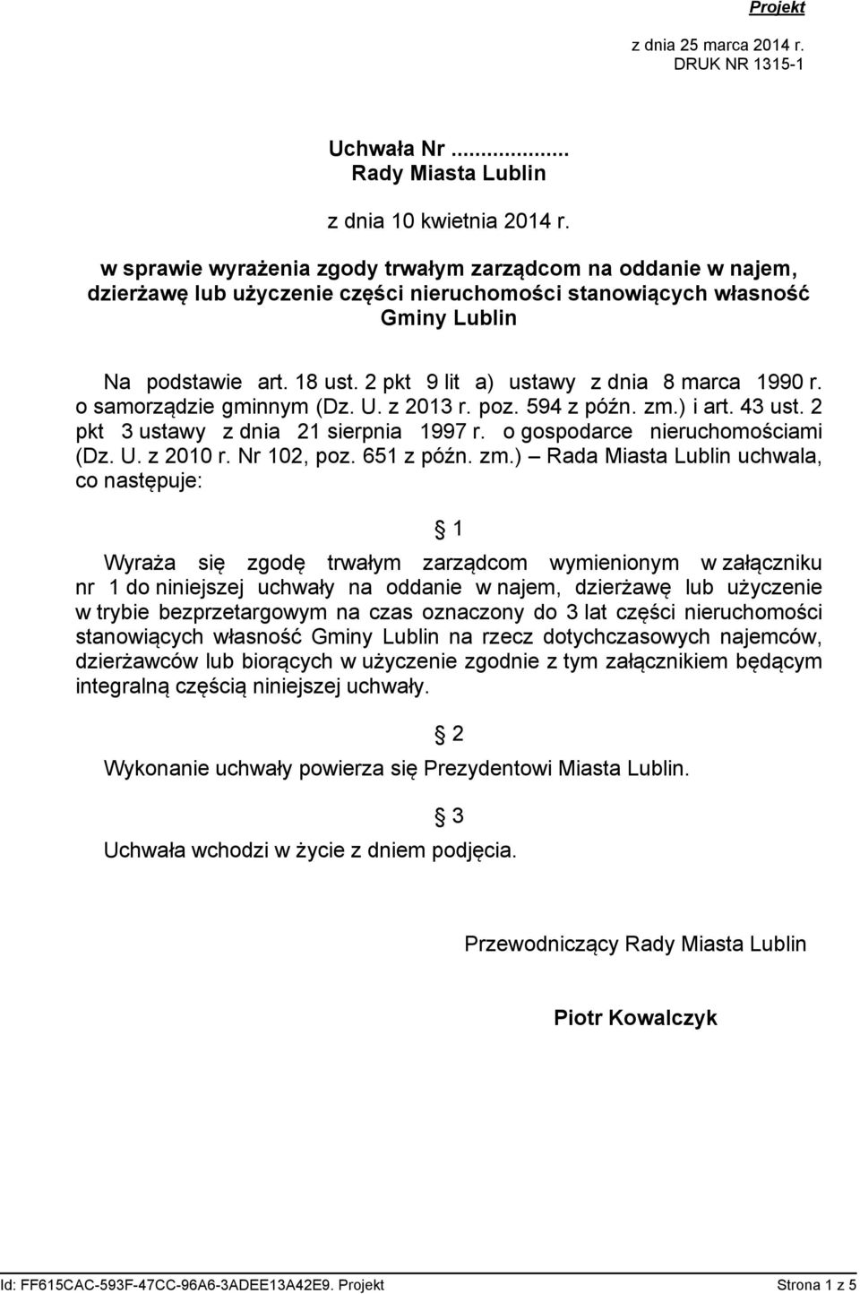 o samorządzie gminnym (Dz. U. z 2013 r. poz. 594 z późn. zm.