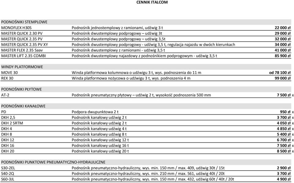 35 Saav Podnośnik dwustemplowy z ramionami - udźwig 3,5 t 41000 zł MASTER LIFT 2.