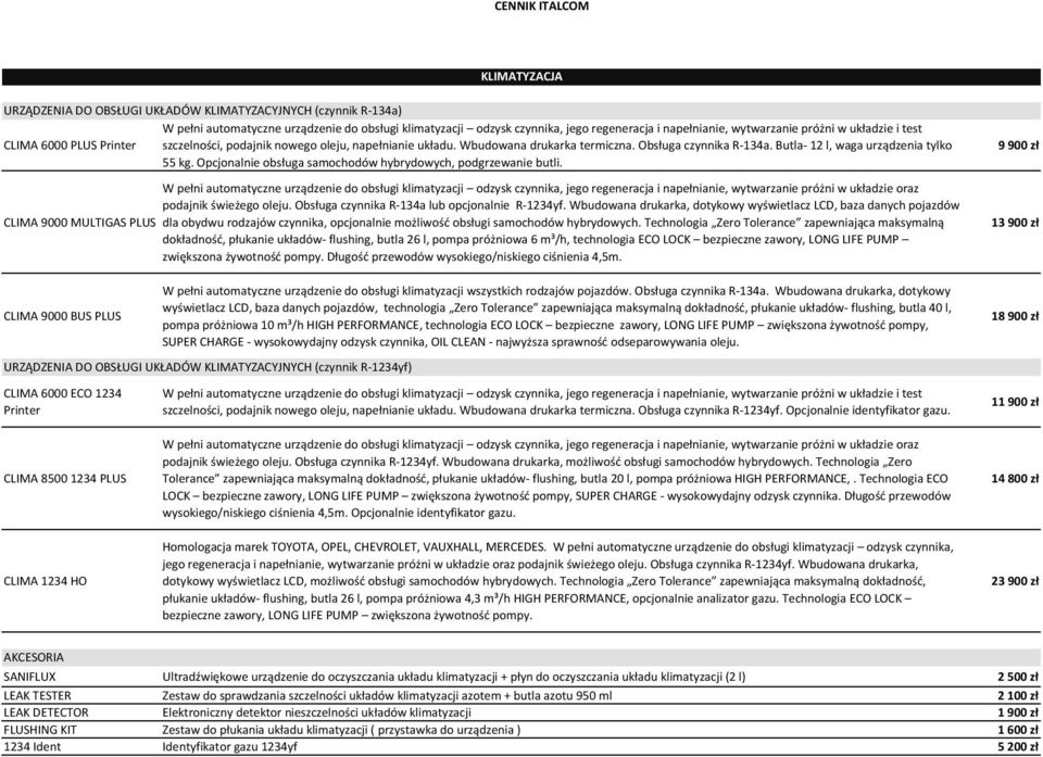 Butla- 12 l, waga urządzenia tylko 55 kg. Opcjonalnie obsługa samochodów hybrydowych, podgrzewanie butli.