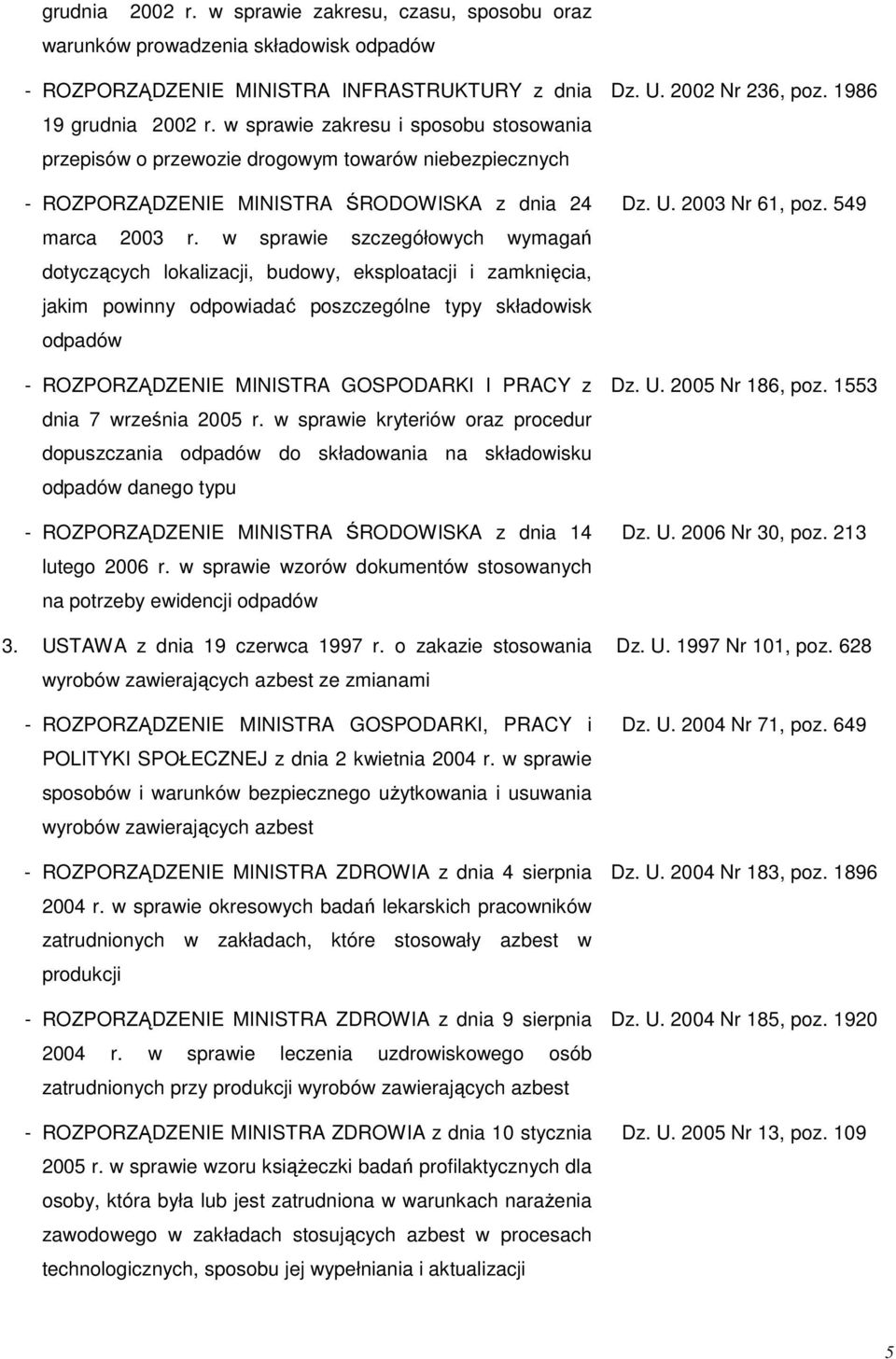 w sprawie szczegółowych wymagań dotyczących lokalizacji, budowy, eksploatacji i zamknięcia, jakim powinny odpowiadać poszczególne typy składowisk odpadów - ROZPORZĄDZENIE MINISTRA GOSPODARKI I PRACY