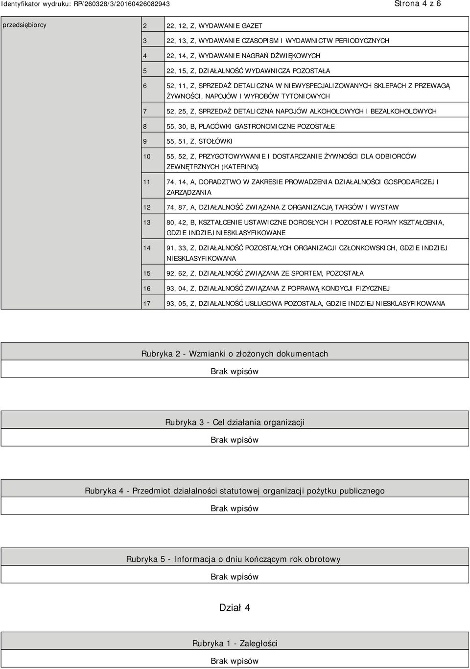 8 55, 30, B, PLACÓWKI GASTRONOMICZNE POZOSTAŁE 9 55, 51, Z, STOŁÓWKI 10 55, 52, Z, PRZYGOTOWYWANIE I DOSTARCZANIE ŻYWNOŚCI DLA ODBIORCÓW ZEWNĘTRZNYCH (KATERING) 11 74, 14, A, DORADZTWO W ZAKRESIE