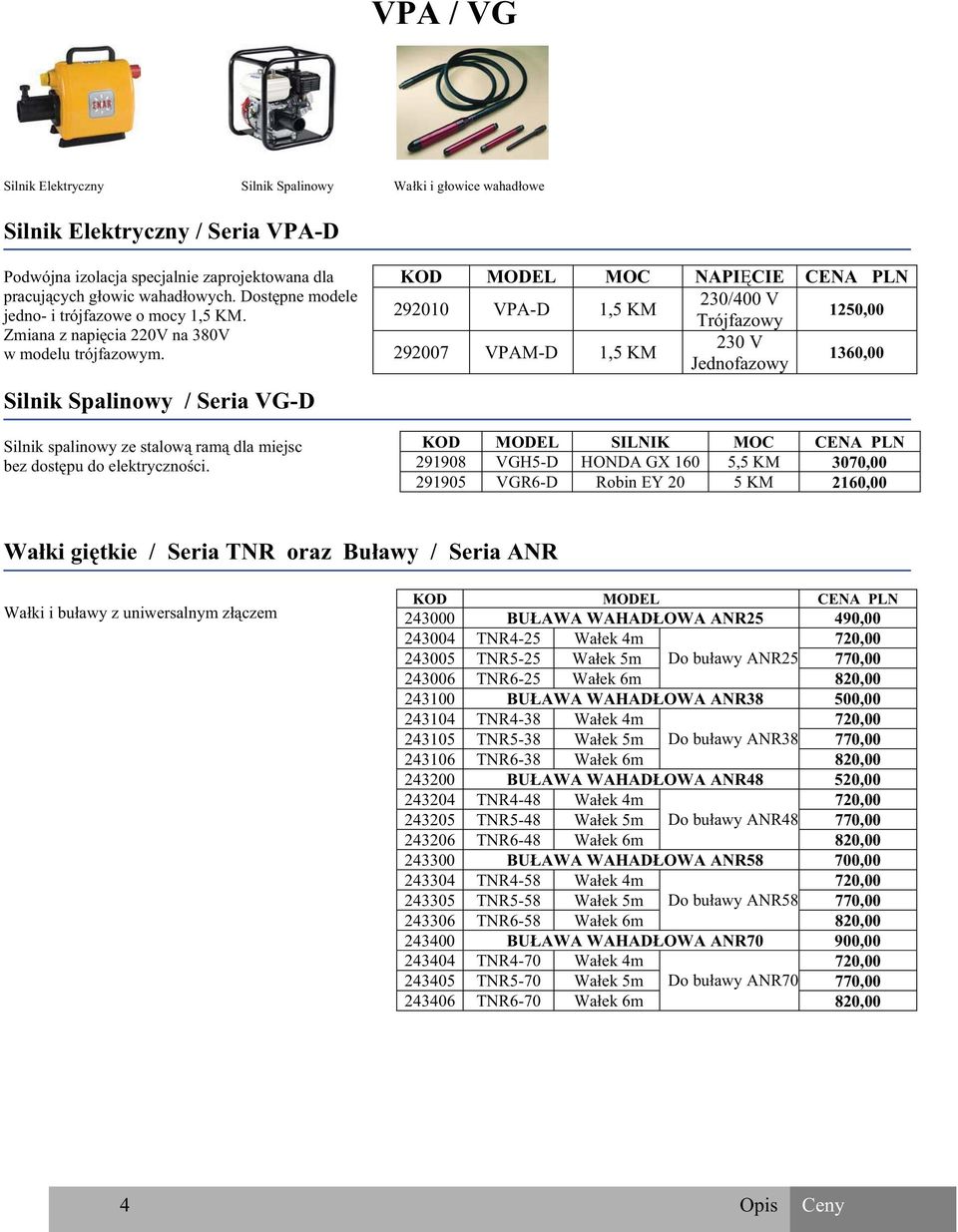 Silnik Spalinowy / Seria VG-D Silnik spalinowy ze stalow ram dla miejsc bez dost pu do elektryczno ci.