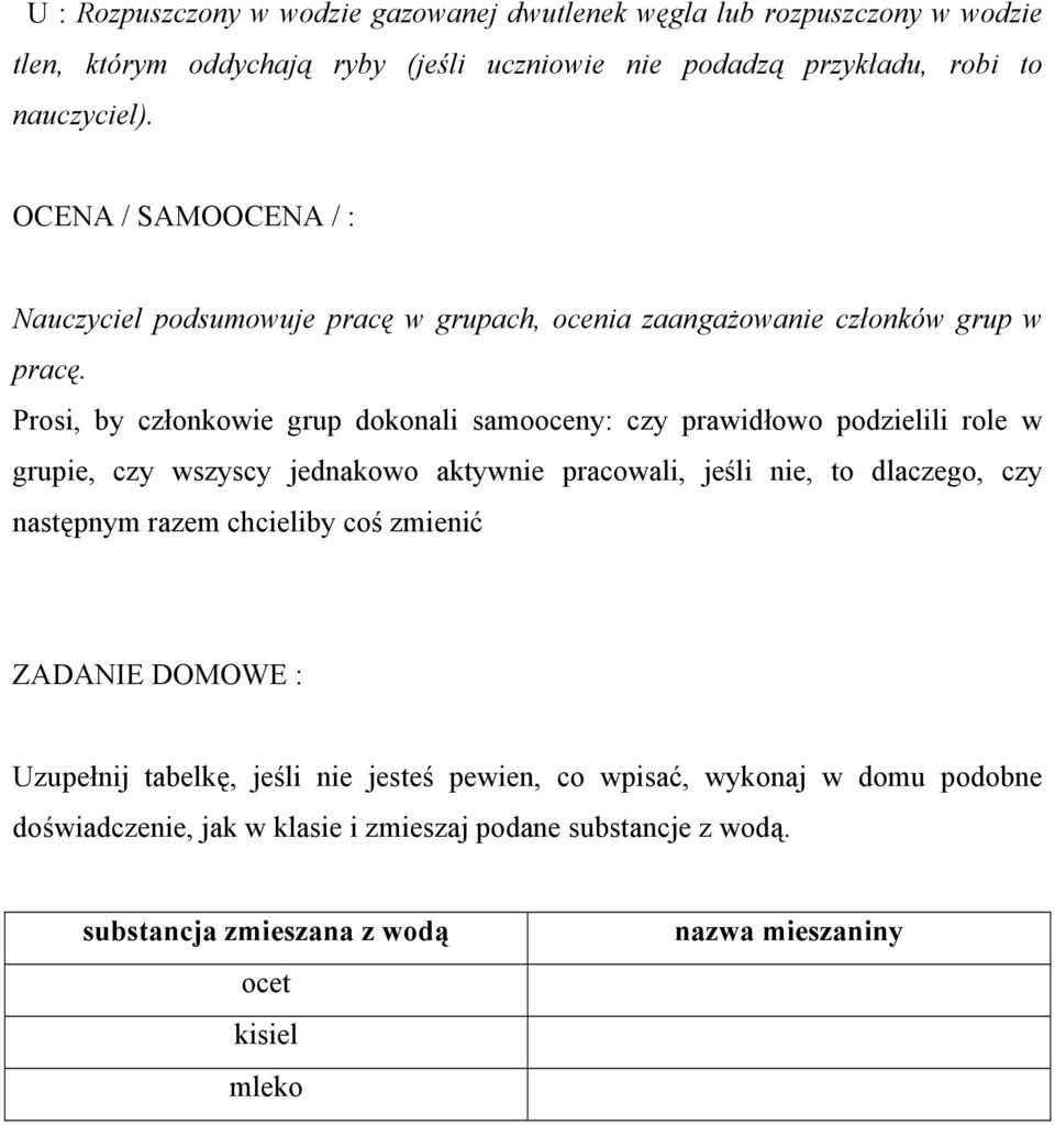 Prosi, by członkowie grup dokonali samooceny: czy prawidłowo podzielili role w grupie, czy wszyscy jednakowo aktywnie pracowali, jeśli nie, to dlaczego, czy następnym razem