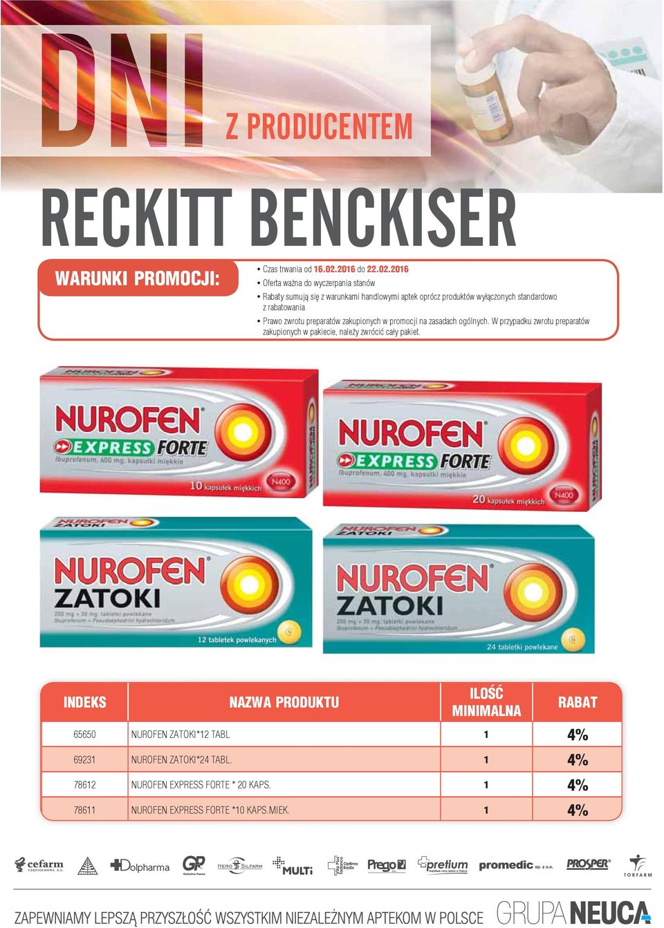 2016 Oferta ważna do wyczerpania stanów Rabaty sumują się z warunkami handlowymi aptek oprócz produktów wyłączonych standardowo z rabatowania
