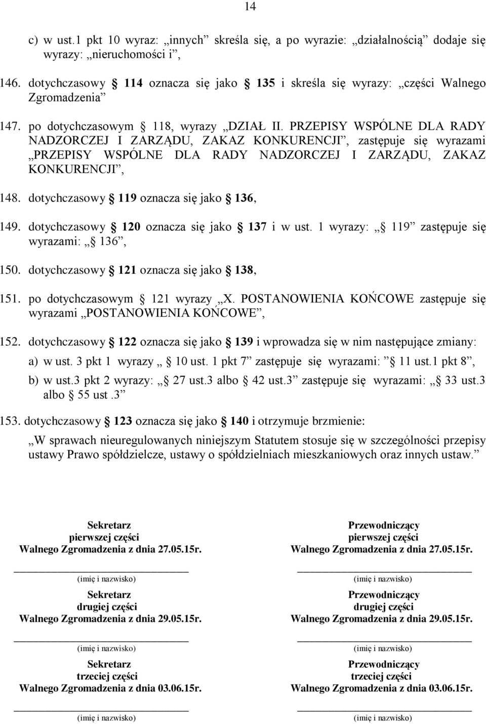 PRZEPISY WSPÓLNE DLA RADY NADZORCZEJ I ZARZĄDU, ZAKAZ KONKURENCJI, zastępuje się wyrazami PRZEPISY WSPÓLNE DLA RADY NADZORCZEJ I ZARZĄDU, ZAKAZ KONKURENCJI, 148.