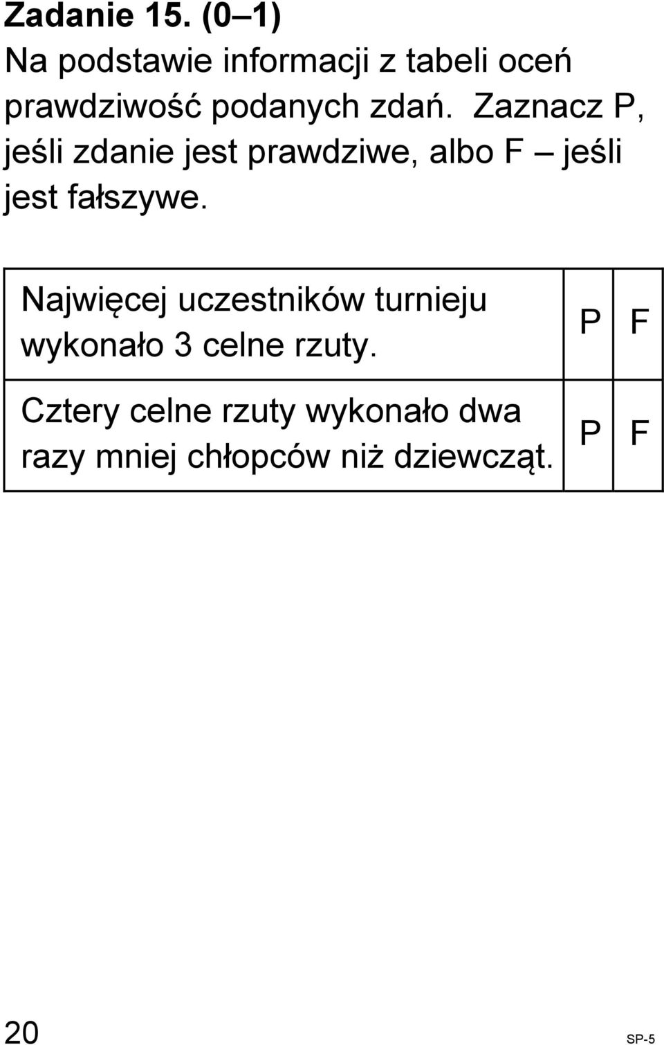 Zaznacz P, jeśli zdanie jest prawdziwe, albo F jeśli jest fałszywe.