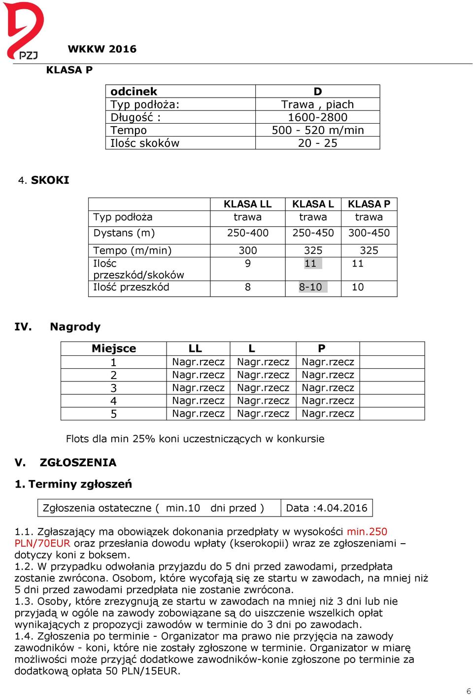 ZGŁOSZENIA Miejsce LL L P 1 Nagr.rzecz Nagr.rzecz Nagr.rzecz 2 Nagr.rzecz Nagr.rzecz Nagr.rzecz 3 Nagr.rzecz Nagr.rzecz Nagr.rzecz 4 Nagr.rzecz Nagr.rzecz Nagr.rzecz 5 Nagr.rzecz Nagr.rzecz Nagr.rzecz Flots dla min 25% koni uczestniczących w konkursie 1.