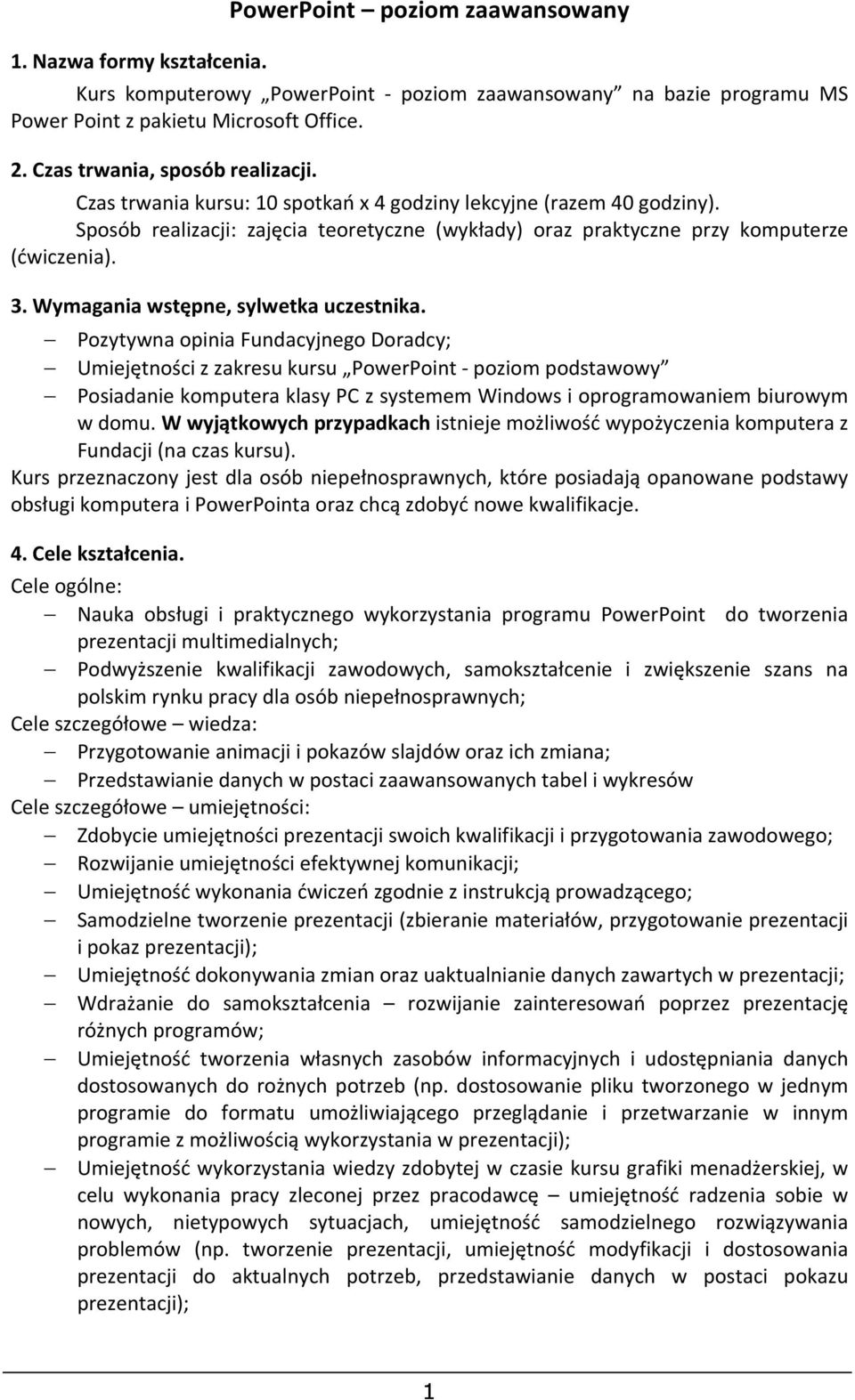 3. Wymagania wstępne, sylwetka uczestnika.