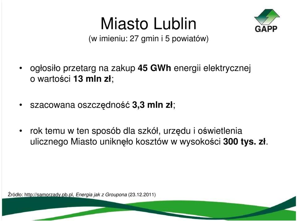 temu w ten sposób dla szkół, urzędu i oświetlenia ulicznego Miasto uniknęło kosztów