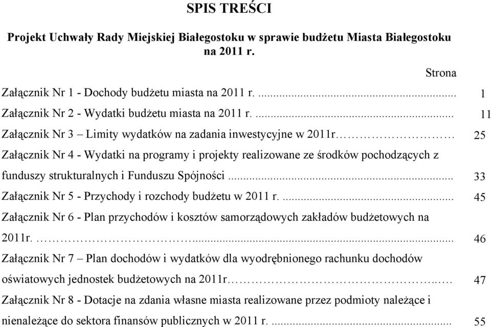 ... Załącznik Nr 3 Limity wydatków na zadania inwestycyjne w 2011r Załącznik Nr 4 - Wydatki na programy i projekty realizowane ze środków pochodzących z funduszy strukturalnych i Funduszu Spójności.