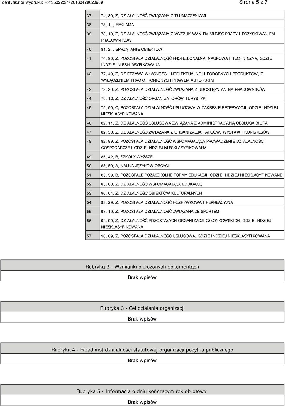 PRAC CHRONIONYCH PRAWEM AUTORSKIM 43 78, 30, Z, POZOSTAŁA DZIAŁALNOŚĆ ZWIĄZANA Z UDOSTĘPNIANIEM PRACOWNIKÓW 44 79, 12, Z, DZIAŁALNOŚĆ ORGANIZATORÓW TURYSTYKI 45 79, 90, C, POZOSTAŁA DZIAŁALNOŚĆ