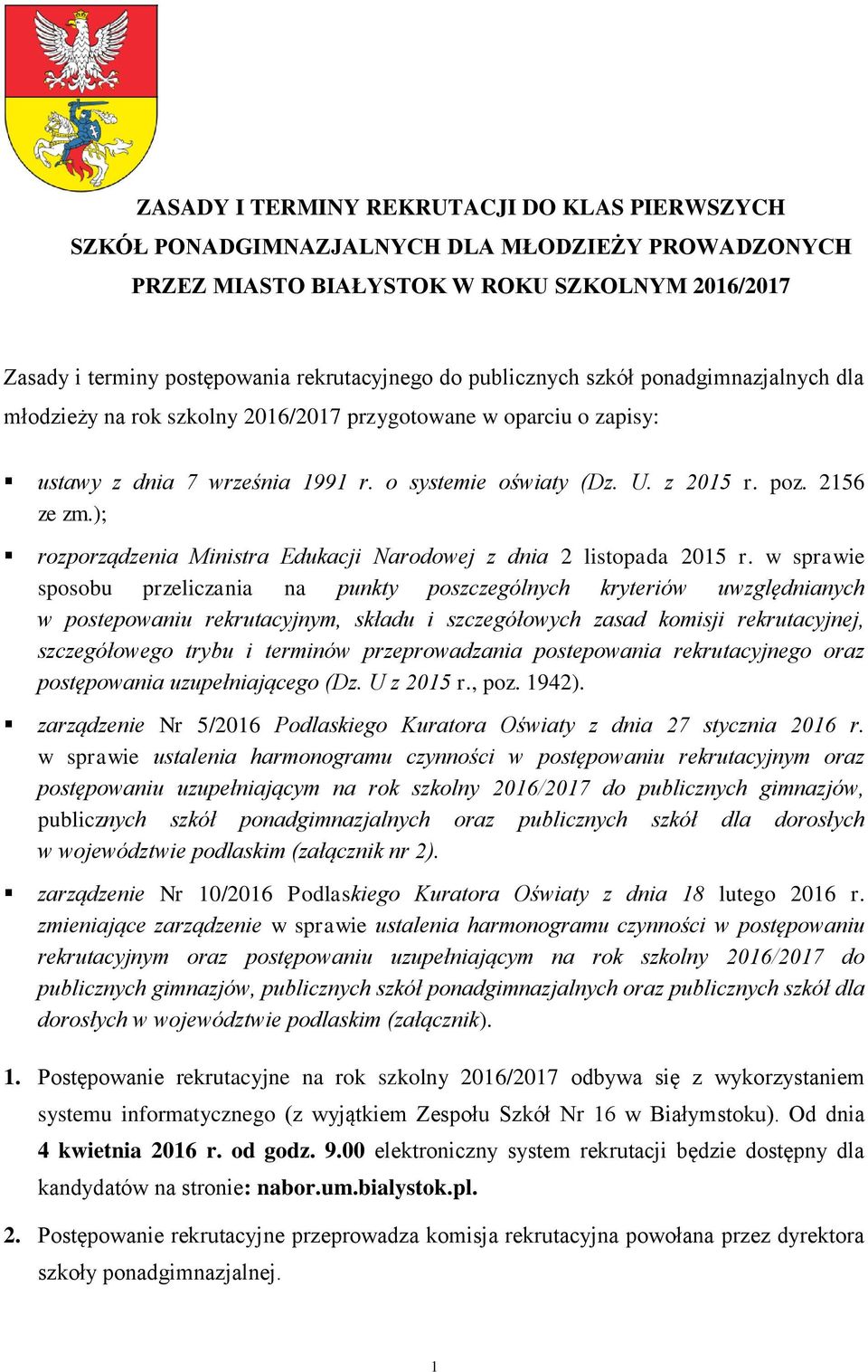 ); rozporządzenia Ministra Edukacji Narodowej z dnia 2 listopada 2015 r.