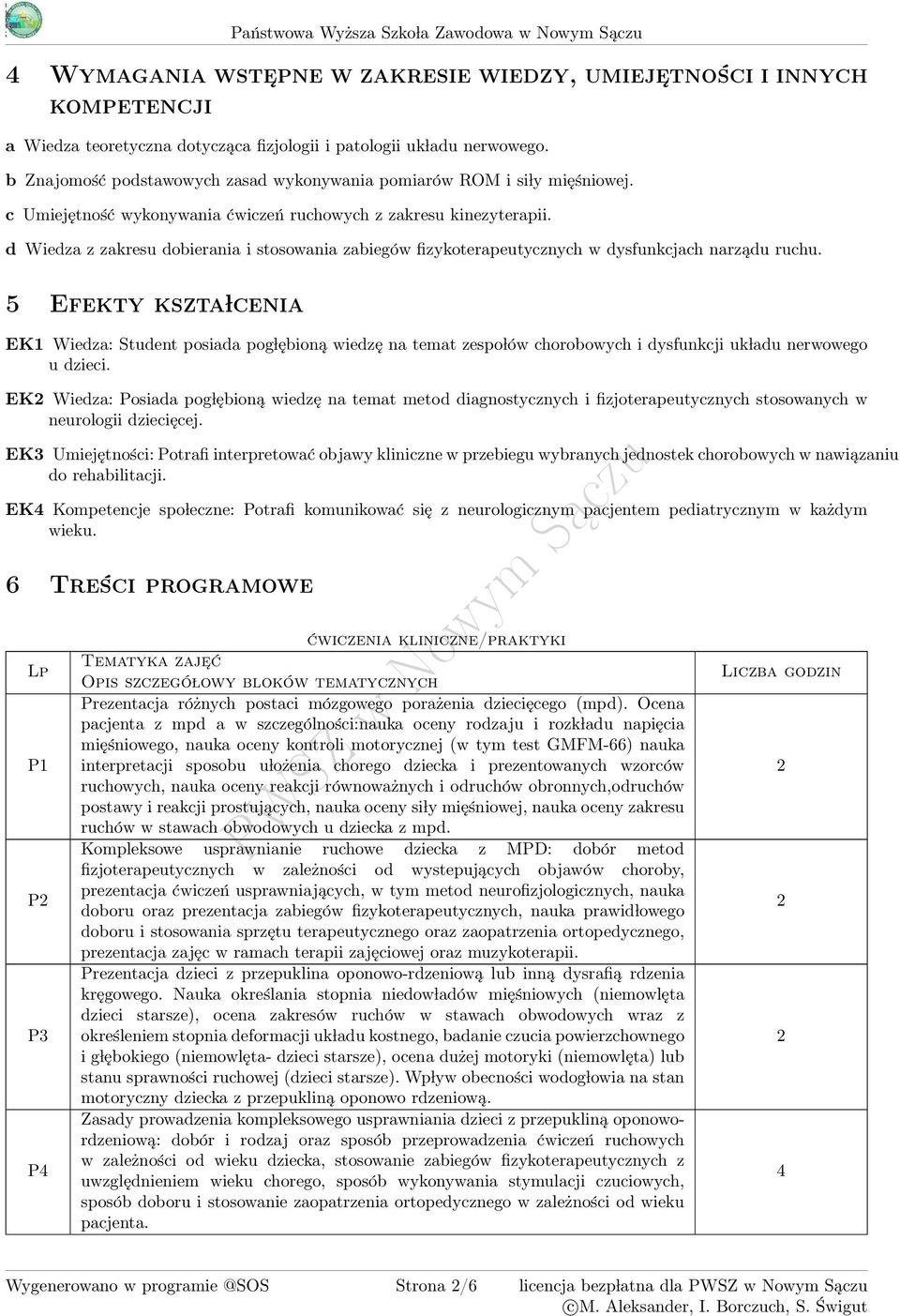 d Wiedza z zakresu dobierania i stosowania zabiegów fizykoterapeutycznych w dysfunkcjach narządu ruchu.