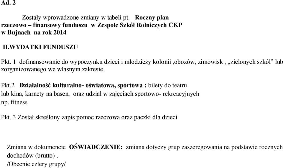 2 Działalność kulturalno- oświatowa, sportowa : bilety do teatru lub kina, karnety na basen, oraz udział w zajęciach sportowo- rekreacyjnych np. fitness Pkt.