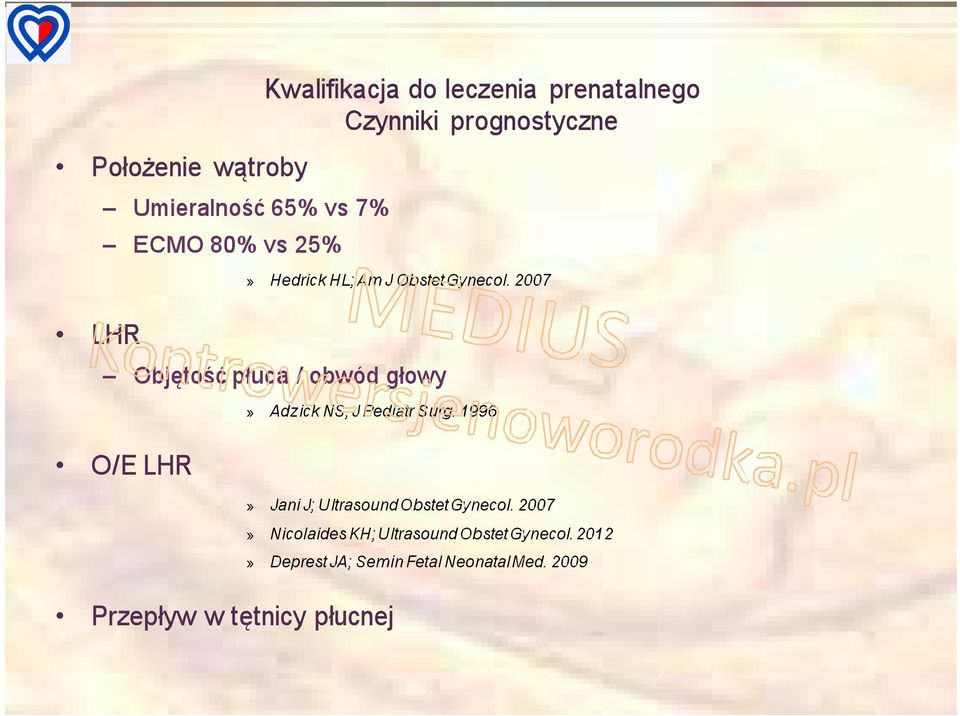 2007 LHR Objętość płuca / obwód głowy» Adzick NS; J Pediatr Surg.