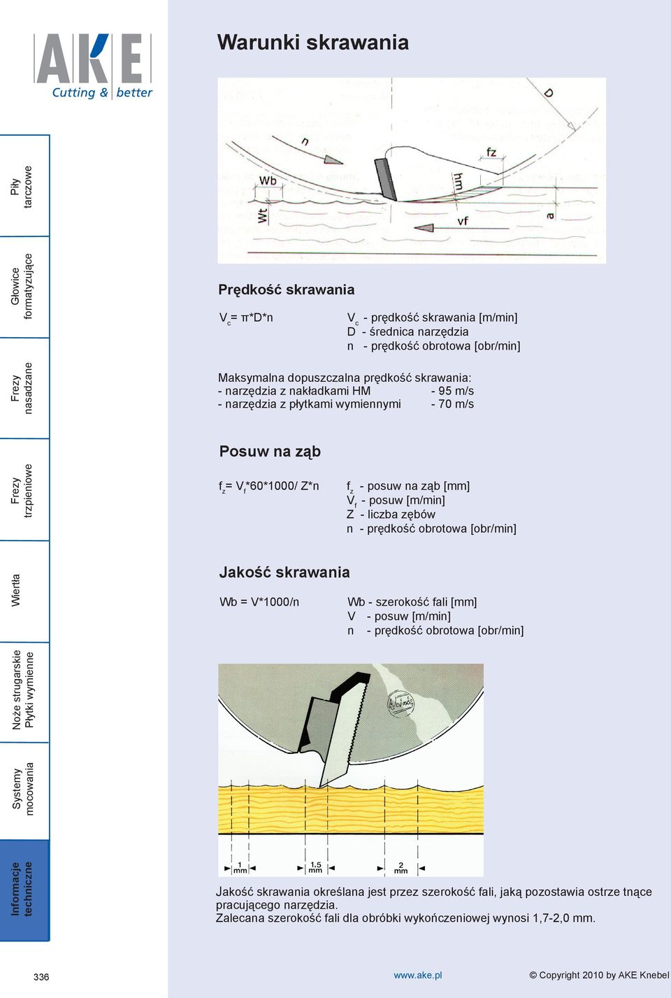 liczba zębów n - prędkość obrotowa [obr/min] Jakość skrawania Wb = V*1000/n Wb - szerokość fali [mm] V - posuw [m/min] n - prędkość obrotowa [obr/min] Jakość skrawania określana