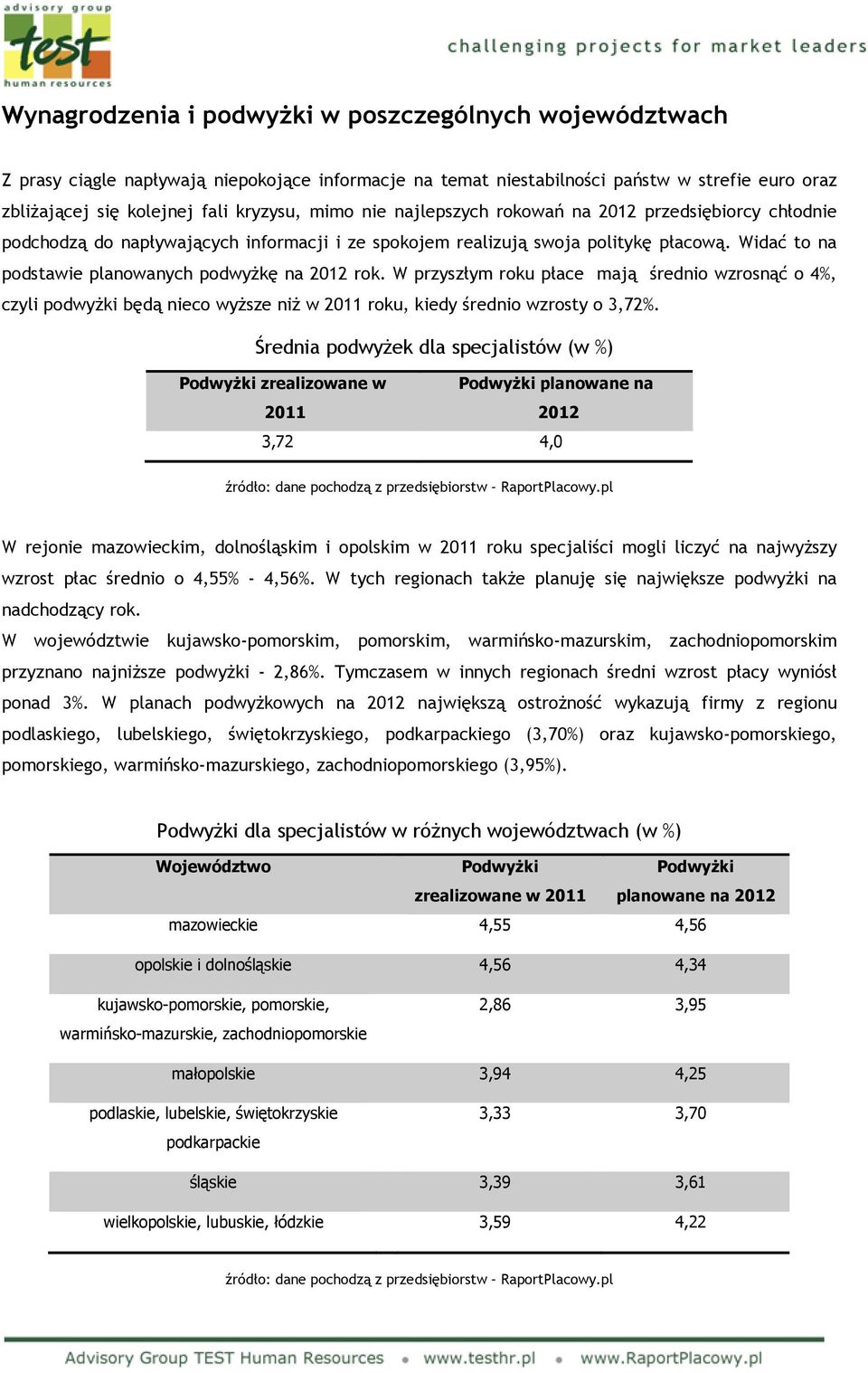 W przyszłym roku płace mają średnio wzrosnąć o 4%, czyli podwyżki będą nieco wyższe niż w 2011 roku, kiedy średnio wzrosty o 3,72%.