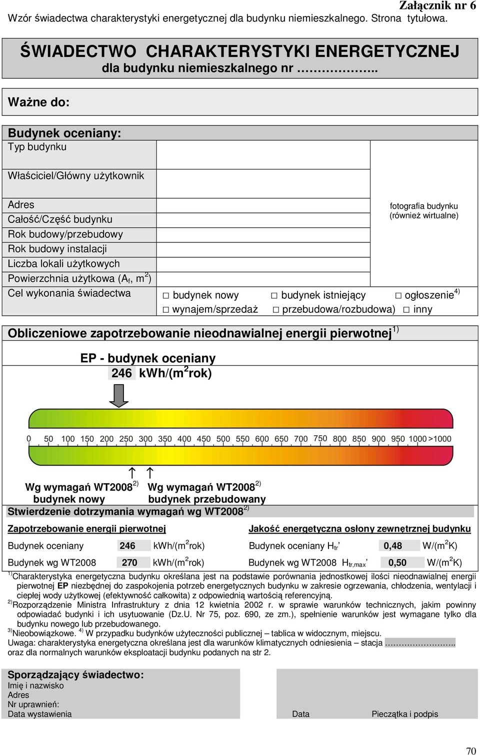 ) fotografia budynku (równieŝ wirtualne) Cel wykonania świadectwa budynek nowy budynek istniejący ogłoszenie 4) wynajem/sprzedaŝ przebudowa/rozbudowa) inny Obliczeniowe zapotrzebowanie nieodnawialnej