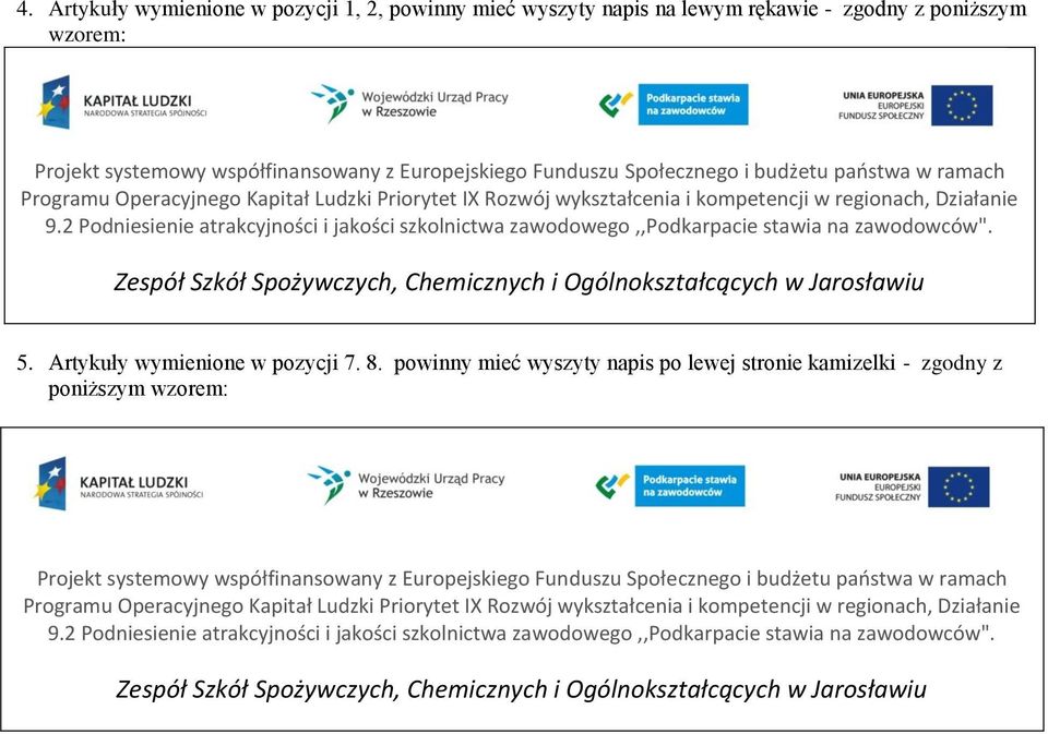 2 Podniesienie atrakcyjności i jakości szkolnictwa zawodowego,,podkarpacie stawia na zawodowców". Zespół Szkół Spożywczych, Chemicznych i Ogólnokształcących w Jarosławiu 5.