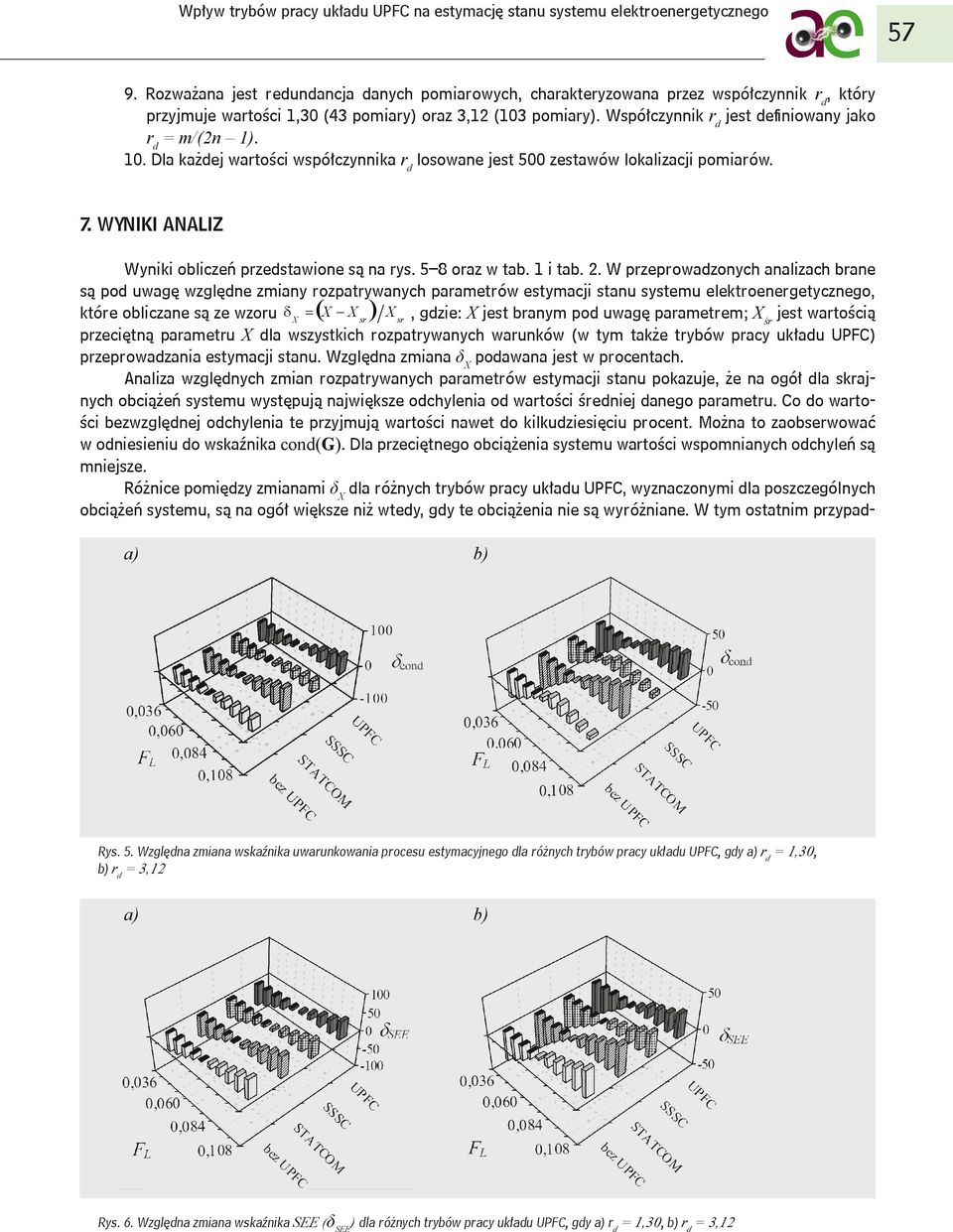 . W przeprowadzonych analzach brane są pod uwagę względne zmany rozpatrywanych parametrów estymacj stanu systemu elektroenergetycznego, które oblczane są ze wzoru X X X sr X sr, gdze: X jest branym
