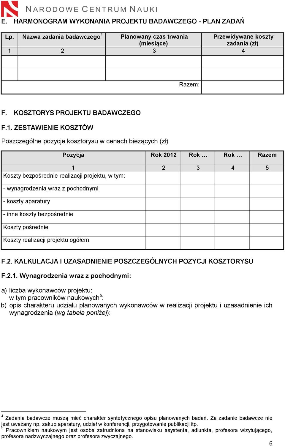 ZESTAWIENIE KOSZTÓW Poszczególne pozycje kosztorysu w cenach bieżących (zł) Pozycja Rok 2012 Rok Rok Razem 1 2 3 4 5 Koszty bezpośrednie realizacji projektu, w tym: - wynagrodzenia wraz z pochodnymi