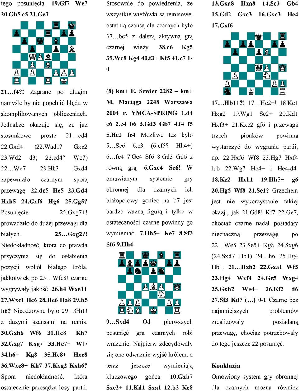 Jednakże okazuje się, że już stosunkowo proste 21 cd4 22.Gxd4 (22.Wad1? Gxc2 23.Wd2 d3; 22.cd4? Wc7) 22 Wc7 23.Hb3 Gxd4 zapewniało czarnym sporą przewagę. 22.dc5 He5 23.Gd4 Hxh5 24.Gxf6 Hg6 25.Gg5?