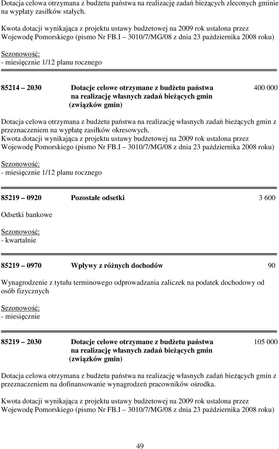 bieŝących gmin z przeznaczeniem na wypłatę zasiłków okresowych.