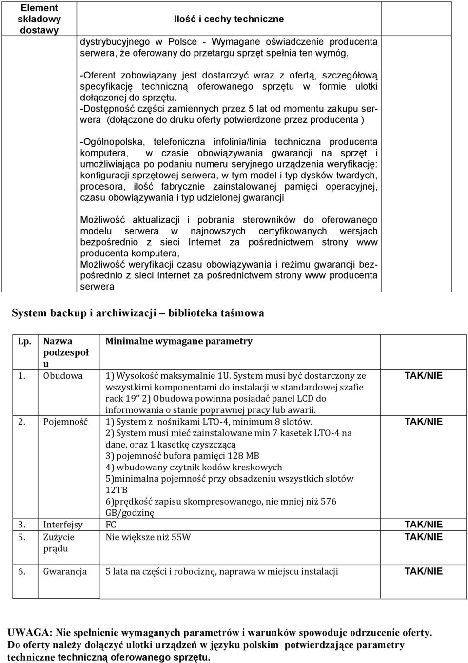 -Dostępność części zamiennych przez 5 lat od momentu zakupu serwera (dołączone do druku oferty potwierdzone przez producenta ) -Ogólnopolska, telefoniczna infolinia/linia techniczna producenta
