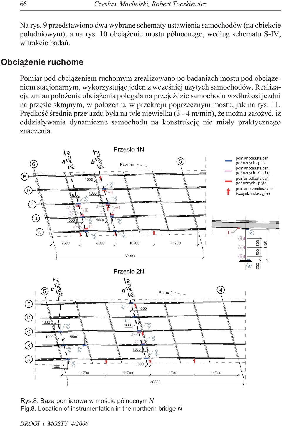 Obci¹ enie ruchome Pomiar pod obci¹ eniem ruchomym zrealizowano po badaniach mostu pod obci¹ eniem stacjonarnym, wykorzystuj¹c jeden z wczeœniej u ytych samochodów.