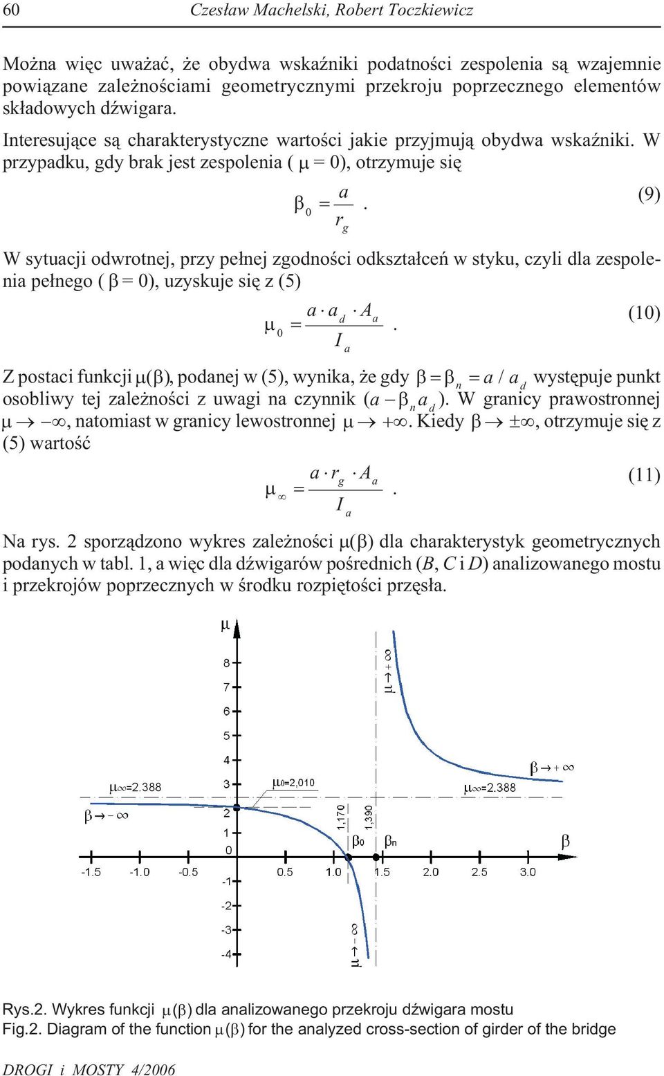 (9) W sytuacji odwrotnej, przy pe³nej zgodnoœci odkszta³ceñ w styku, czyli dla zespolenia pe³nego ( = 0), uzyskuje siê z (5) 0 a a A d I Z postaci funkcji ( ), podanej w (5), wynika, e gdy a / a