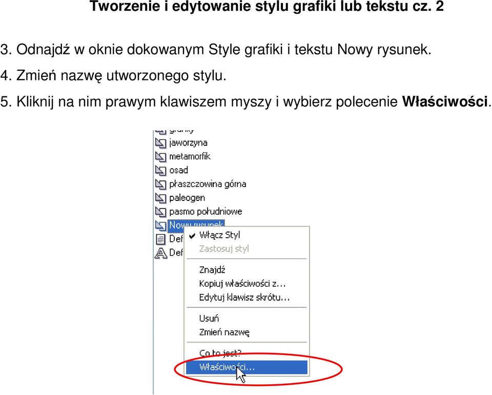 rysunek. 4. Zmień nazwę utworzonego stylu. 5.