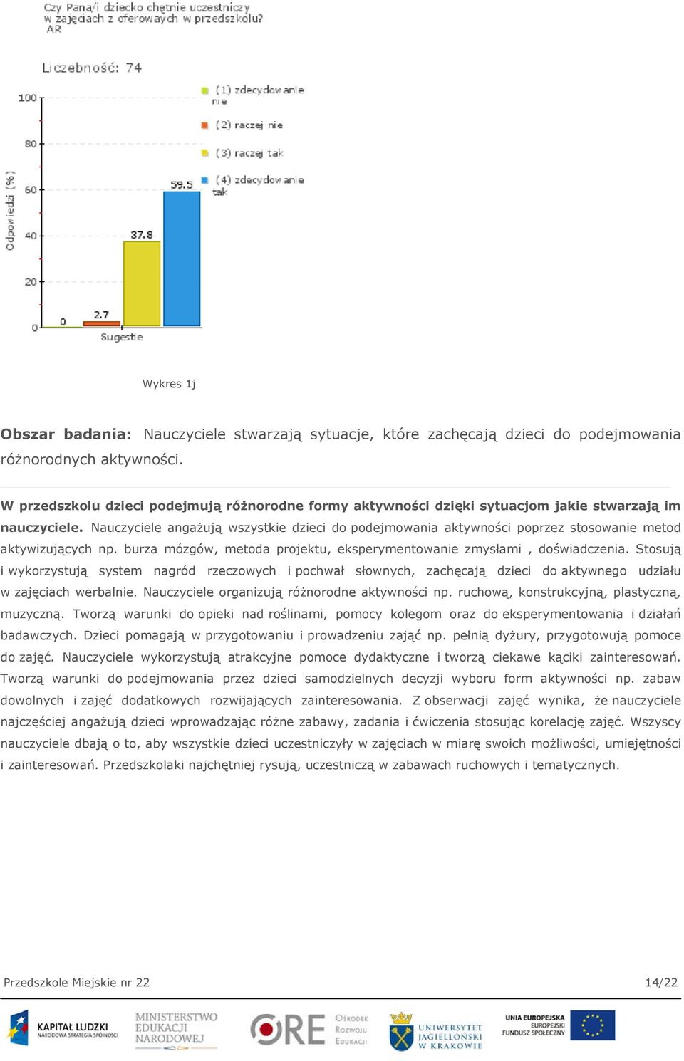 Nauczyciele angażują wszystkie dzieci do podejmowania aktywności poprzez stosowanie metod aktywizujących np. burza mózgów, metoda projektu, eksperymentowanie zmysłami, doświadczenia.